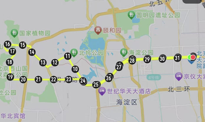 香山跑团32公里路线图